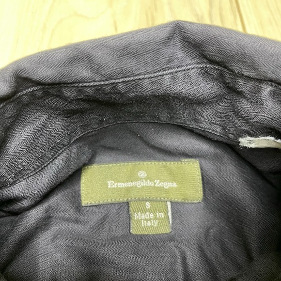 Ermenegildo Zegna Herringbone Button Down Shirt Mens Small Made In Italy Black - Picture 3 of 16